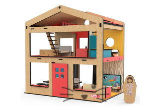 Casa de Madera con Personajes y Muebles