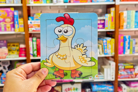 Rompecabezas de 4 piezas. Gallina